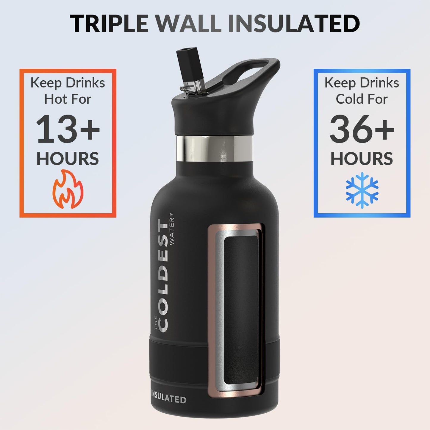 Coldest Insulated Water Bottle with Straw Lid - Stainless Steel Metal Insulated Bottle for Men & Women (Stealth Black, 12 oz)