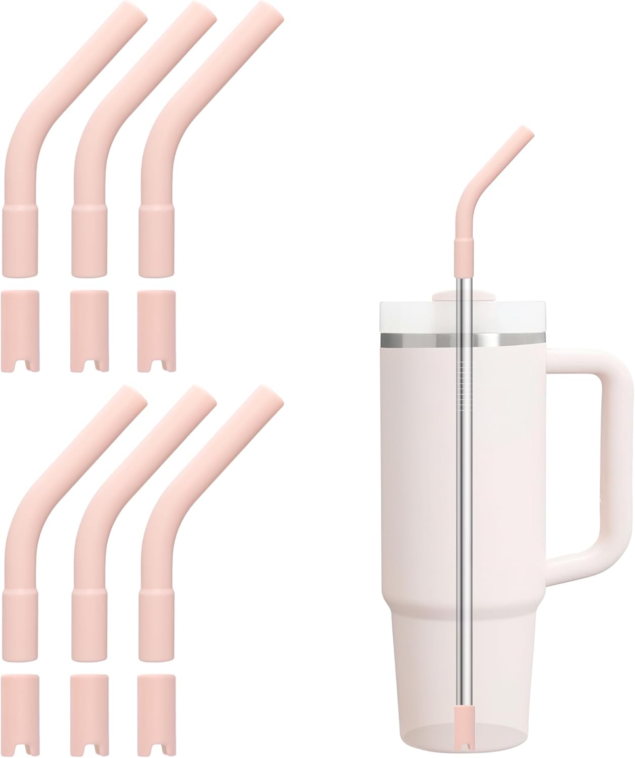 6Pcs Silicone Straw Tips, Reusable Rubber Straw Tips for Metal Straws and Other 0.31Inch (8MM Outdiameter) Straws, Fit for Stanley Cup Tumbler (Light Pink)