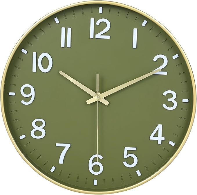 HZDHCLH Wall Clocks Battery Operated, Wall Clock Green Gold, 8 inch Wall Clock by HZDHCLH