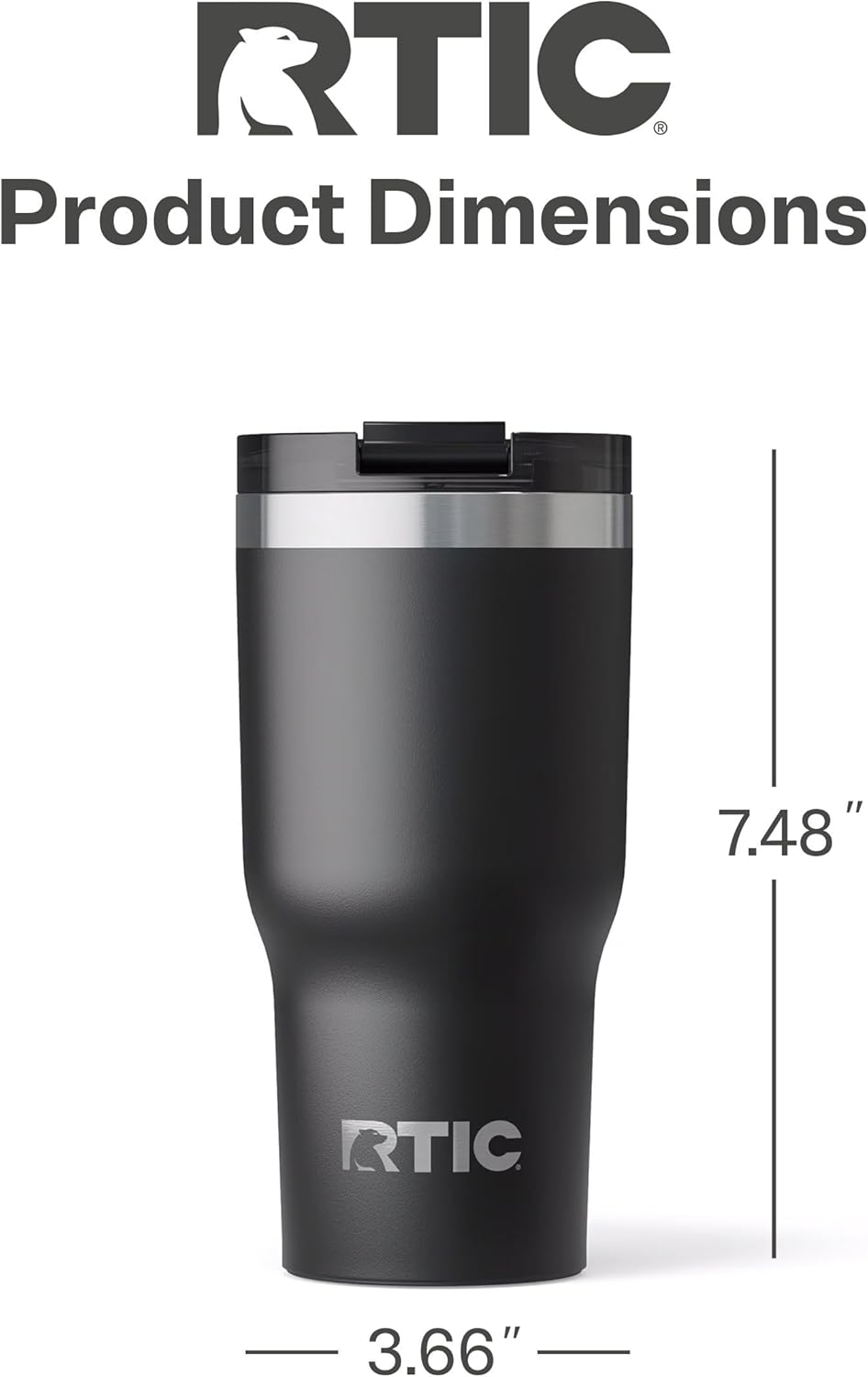 RTIC 20oz Essential Tumbler with Lid, Insulated, Stainless Steel, Metal, Double Wall Vacuum-Insulation, Ceramic Lined, Travel Cup for Iced Coffee, Tea, Hot and Cold Drink, Black