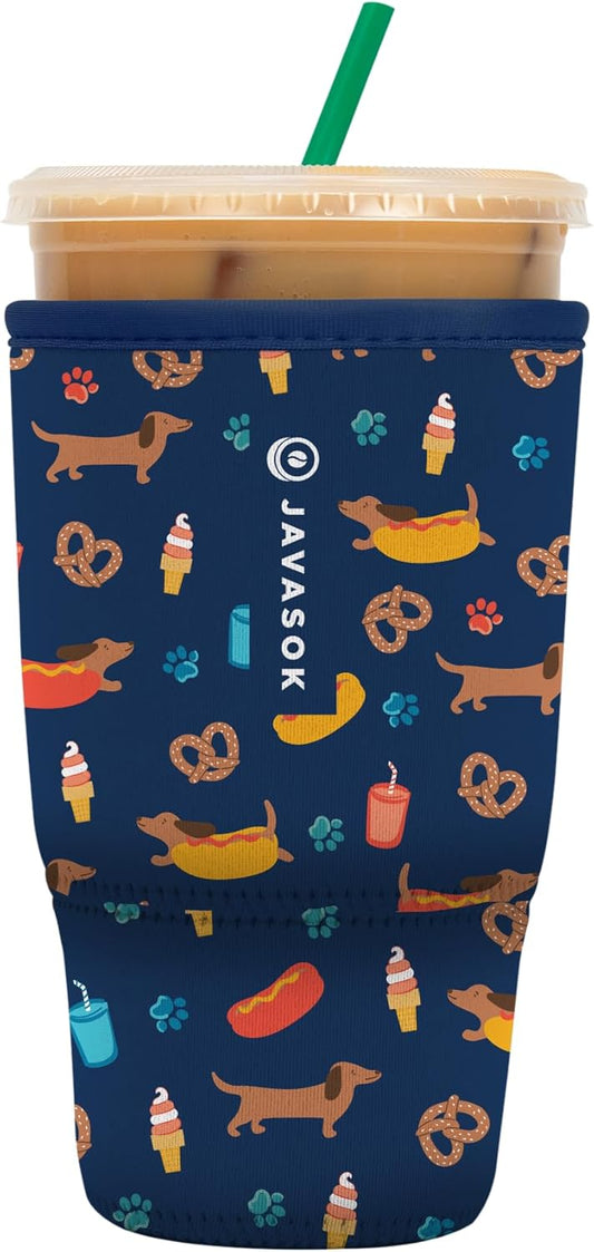 Sok It JavaSok Iced Coffee & Cold Soda Insulated Neoprene Cup Sleeve (Hot Dawgs, Large: 30-32oz)
