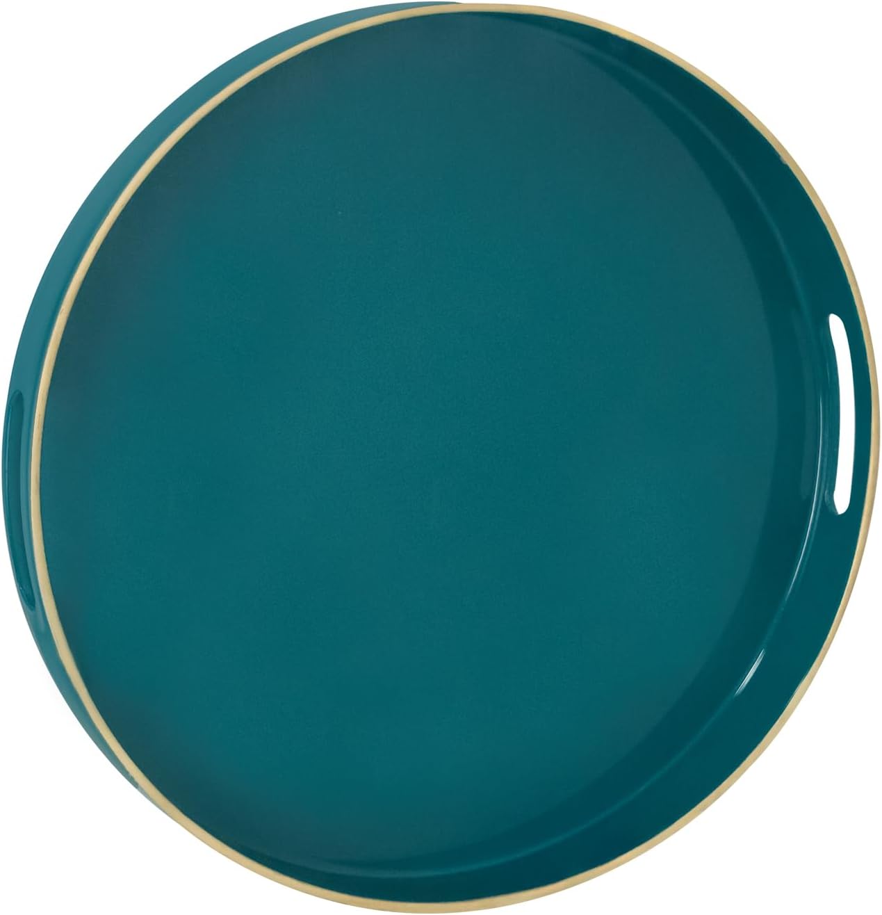 MAONAME 13" Round Tray, Teal Serving Trays with Handles, Modern Decorative Trays for Coffee Table, Plastic Ottoman Tray for Ottoman, Bathroom, Decor