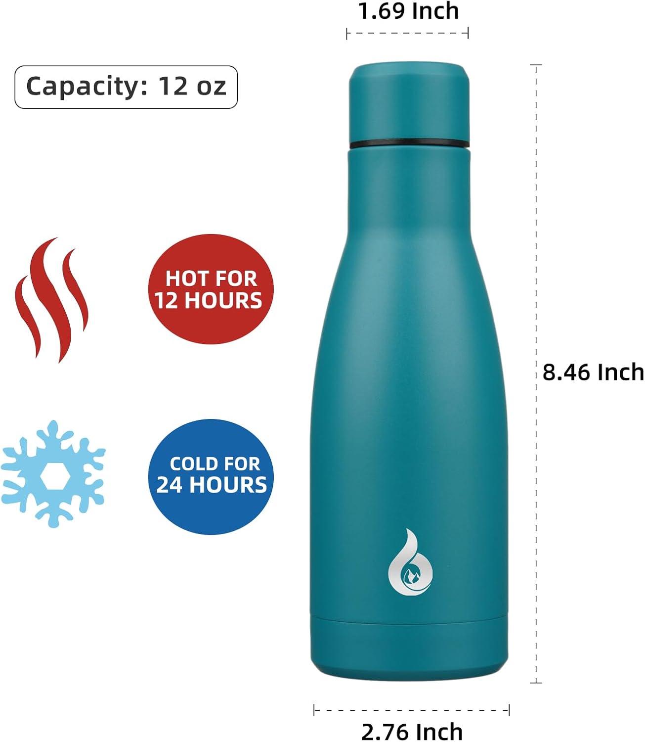 BJPKPK Insulated Water Bottle 12oz Small Stainless Steel Water Bottles Reusable Metal Thermos Keep Cold and Hot,Laguna