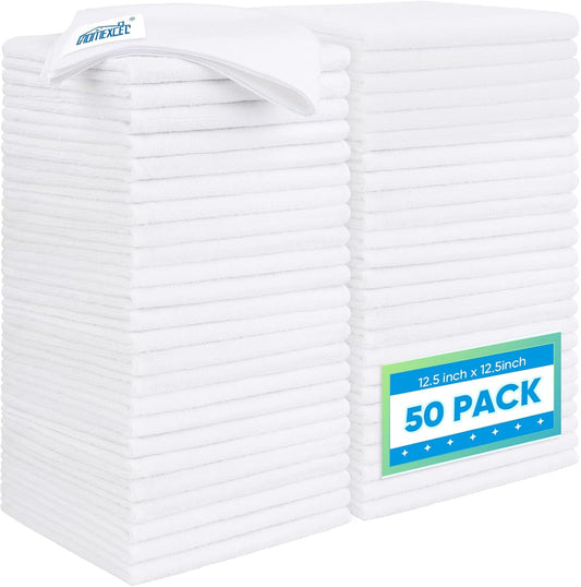 HOMEXCEL White Microfiber Cleaning Cloth 50 Pack, 12.5 x 12.5 inch Microfiber Towels for Cars, Ultra Absorbent Car Washing Cloth, Lint Free Streak Free Cleaning Rags for Car, Kitchen, and Window