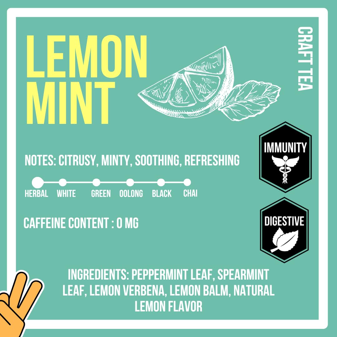 Revival Tea Company Lemont Mint Tea - Herbal Tea Blend of Peppermint, Spearmint and Lemon - Caffeine Free - 24 Tea Bags