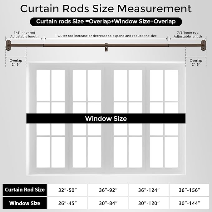 2 Pack Curtain Rods 32-46 Inch, Bronze Wrap Around Blackout Curtain Rods - Image 7