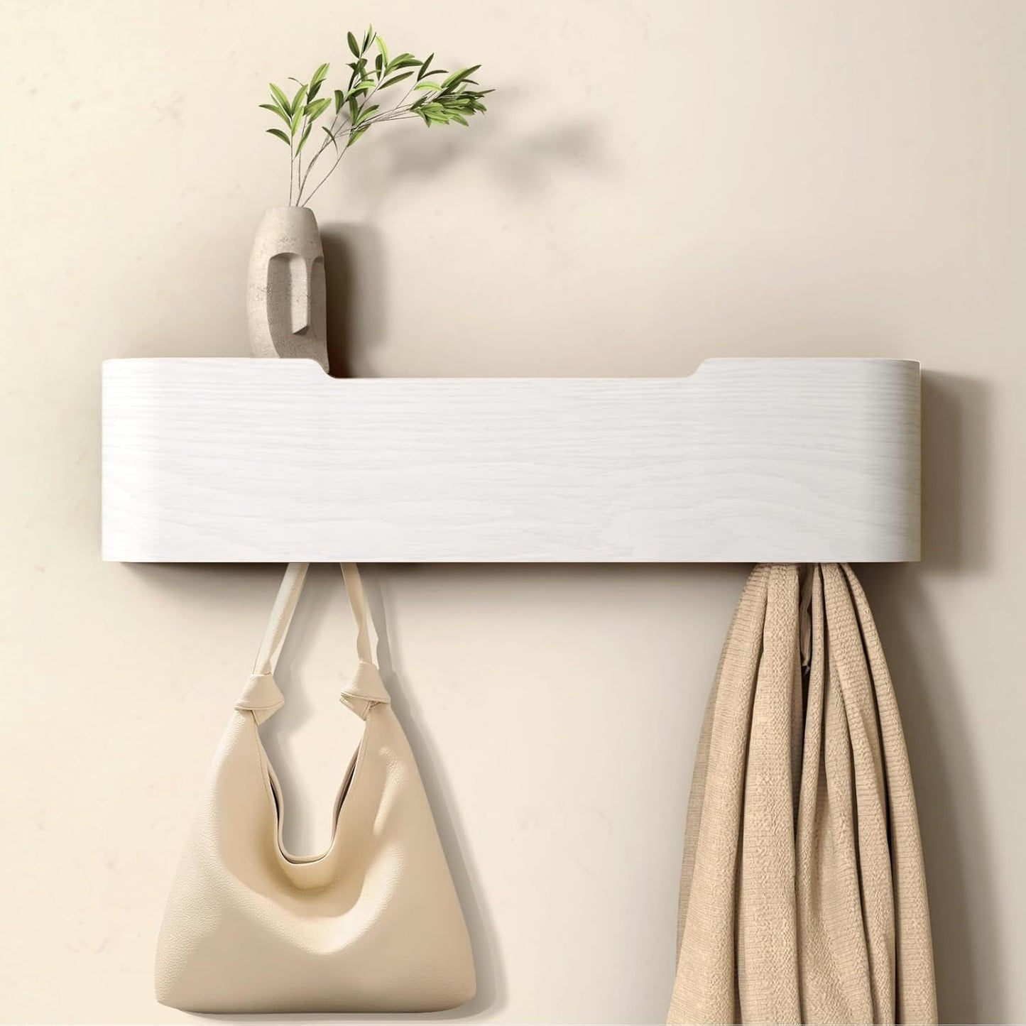 Coat Rack Wall Mount Entryway Organizer Modern Key Holder Wall Mount with Wooden Shelf Entryway Hooks for Bedroom Kitchen Hallway Bathroom for Hanging Coats Hats Bags Towels