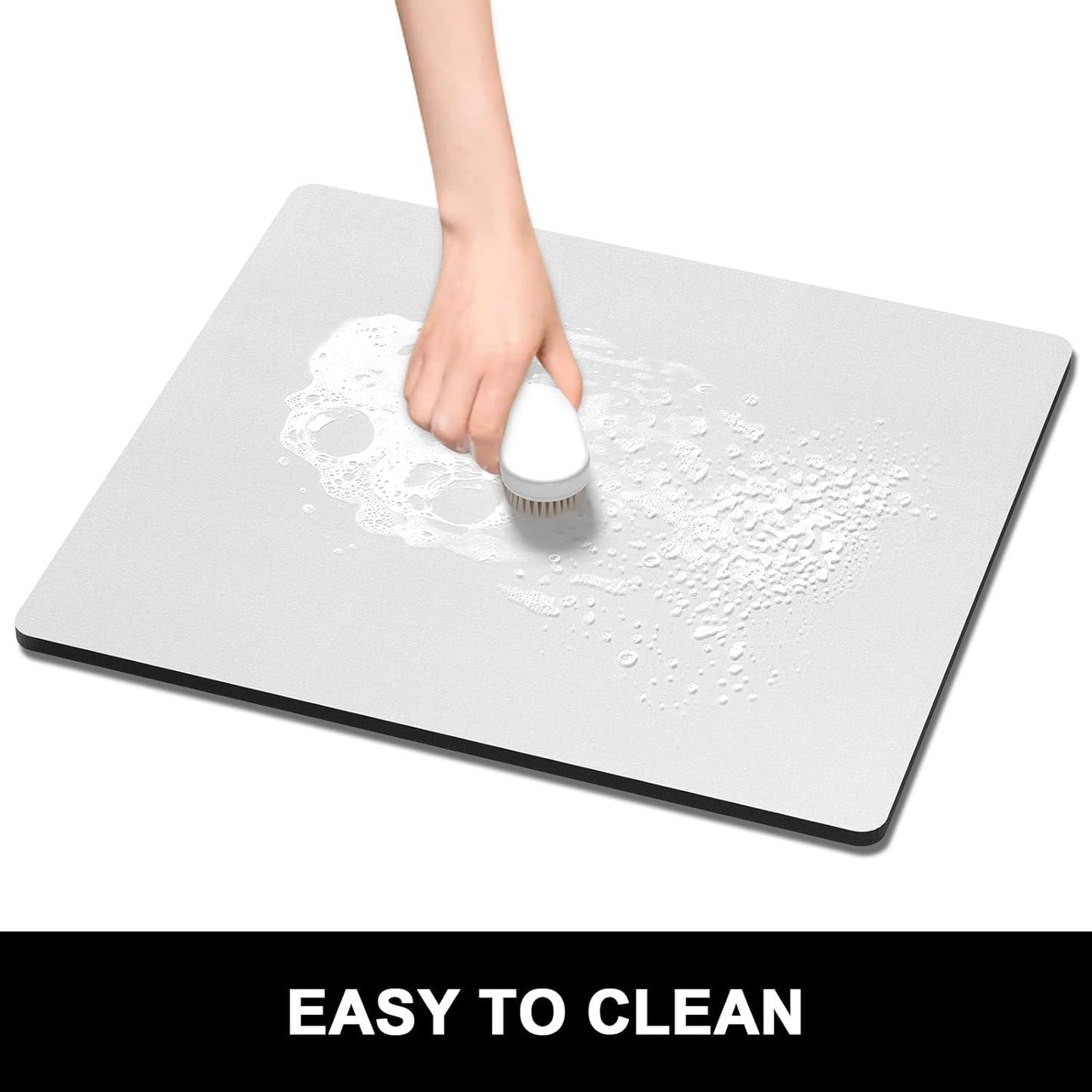 Rnivvi Dish Drying Mat for Kitchen Counter, 16 x 18" Cute Absorbent Heat Resistant Drying Pad with Non-slip Rubber, Coffee Bar Mats for Coffee Machine Dish Rack Kitchen Decor Accessories, Gray