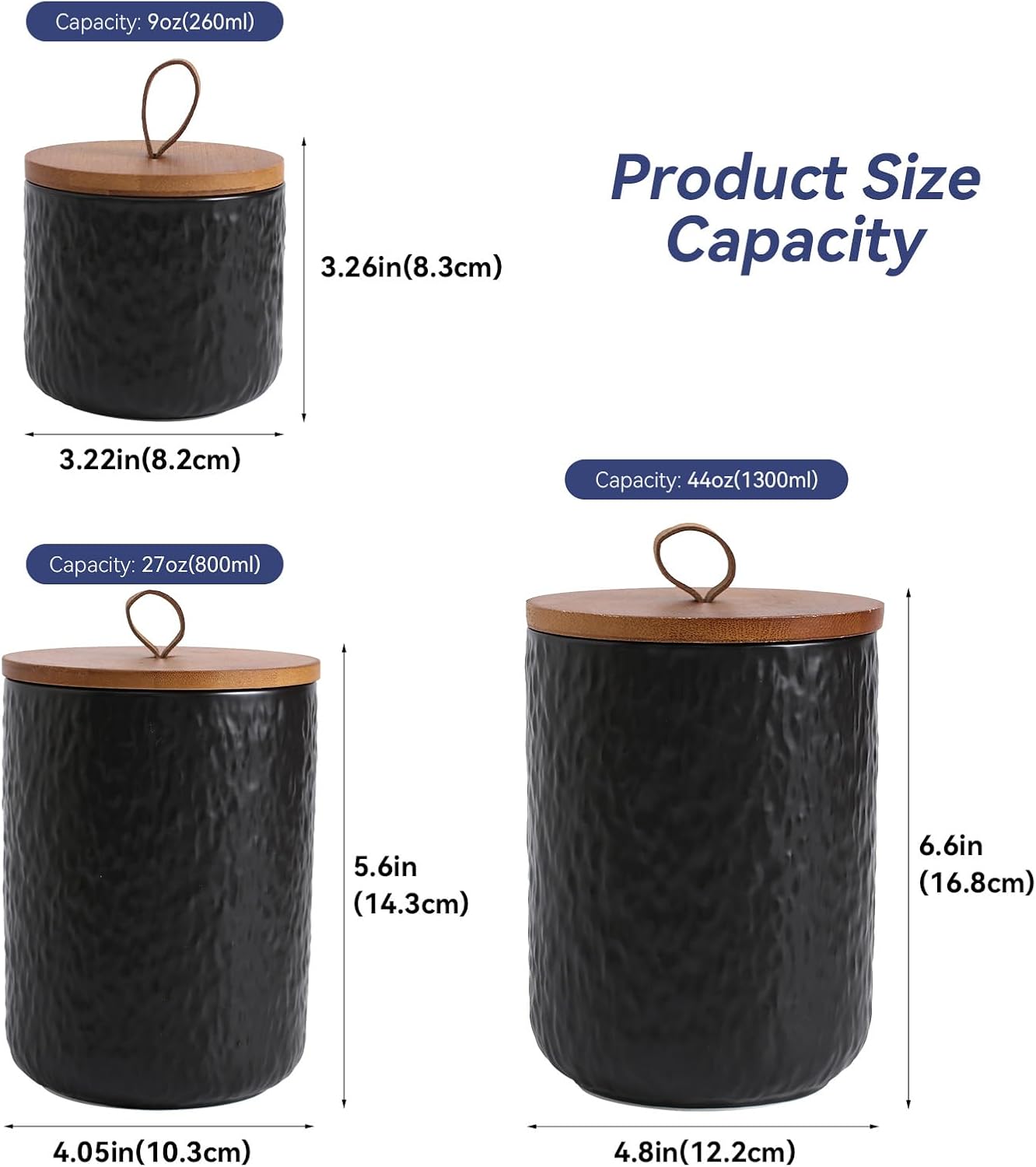 Kitchen Canisters for Countertop, Ceramic Coffee Canisters with Airtight Lids Food Storage Jars Sugar Container for Kitchen Counter Tea, Coffee Beans, Spice (#001Black-44oz/1300ml)