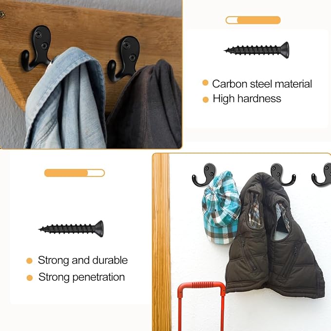 20 Pack Coat Hooks Wall Hooks for Hanging, Heavy Duty Double Prong Metal Hook - Image 5