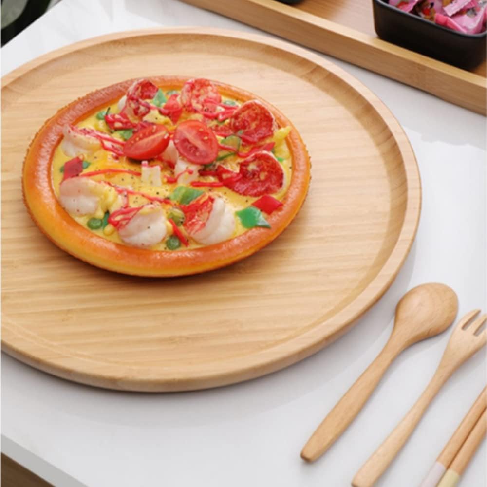 Round Bamboo Tray, Wood Serving Tray, Wooden Platter, Wood Charcuterie Board, Decorative Tray for Coffee Table, 11.8 inch