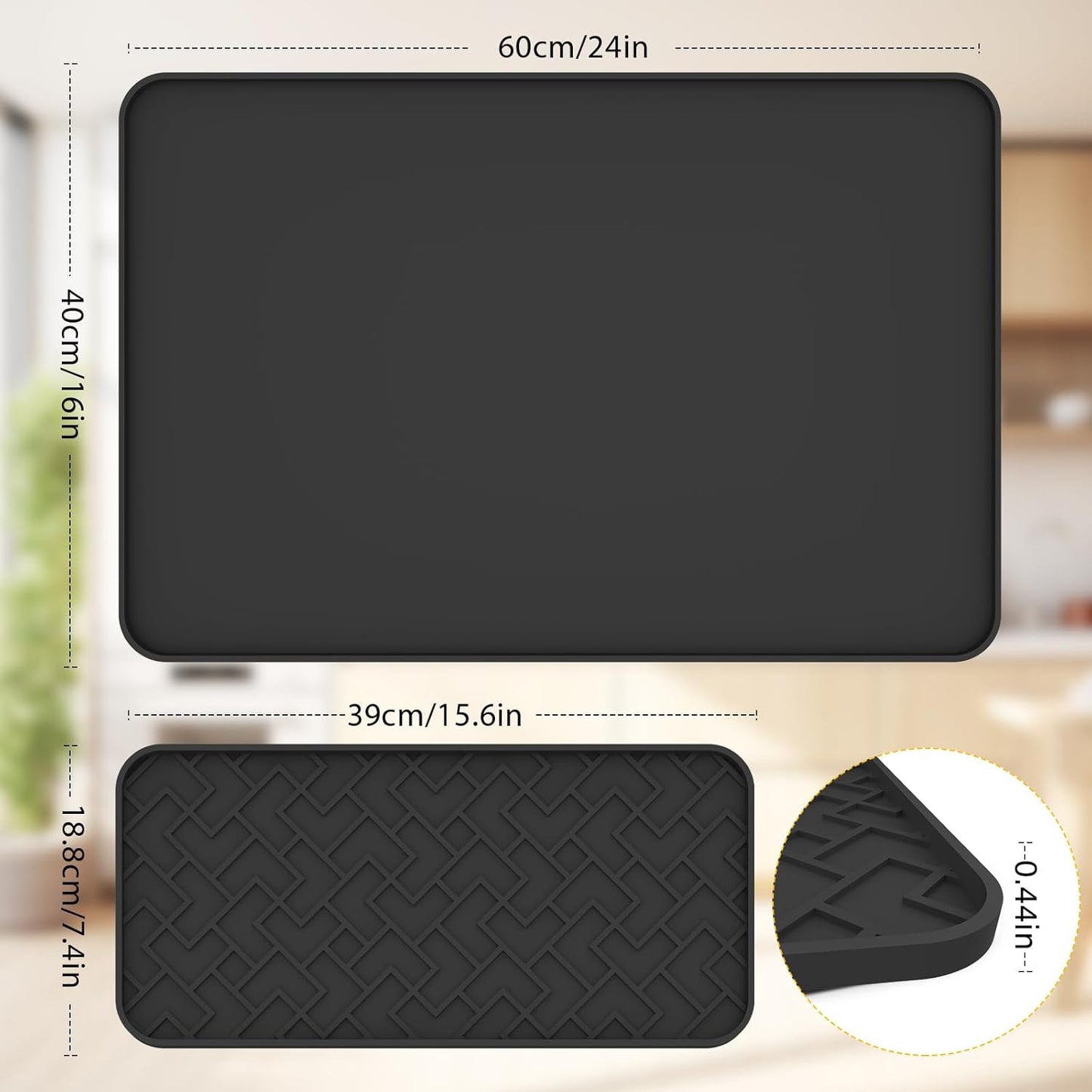 Silicone Coffee Mat - Removable Bar Mat with Concave and Convex Design, Leak-Proof and Non-Slip, Suitable for Use Under the Coffee Machine to Keep the Countertop Clean (Black24"x16")