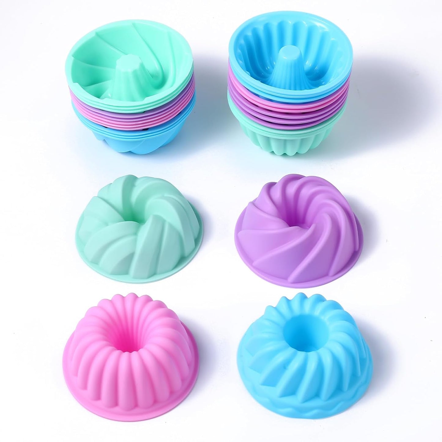 48Pcs Silicone Baking Cups, Non-stick 4 Shape Baking Molds, Heat Resistant and Resuable Mini Silicone Muffin Cups for Muffins, Jelly and Cake Baking