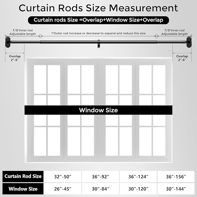 Curtain Rods 36-120 Inch, 1 Inch Adjustable Long Heavy Duty Room Darkening - Image 8