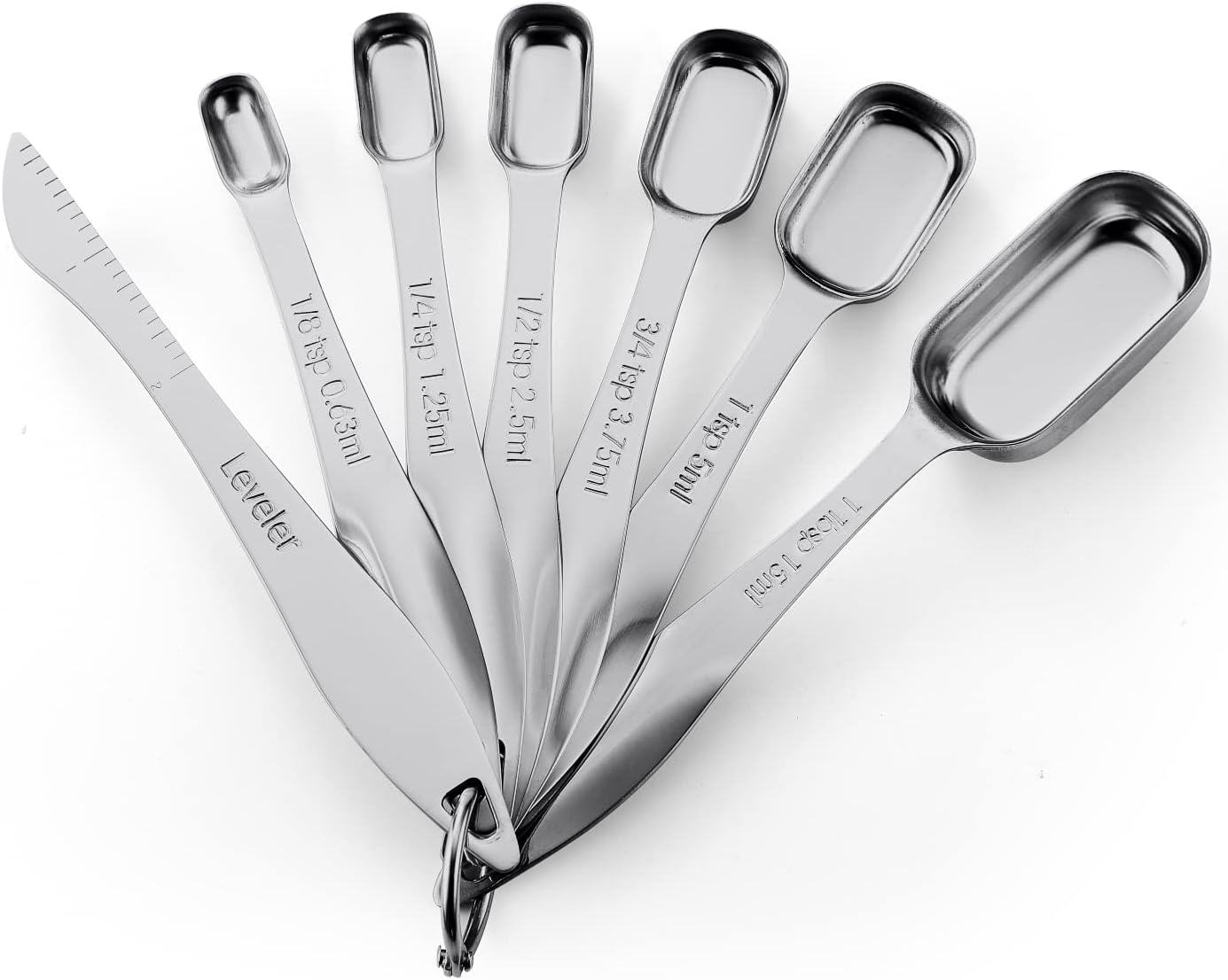 Spring Chef Stainless Steel Measuring Spoons Set of 7 with Leveler, Rectangular Metal Teaspoon & Tablespoon Measuring Spoons for Dry & Liquid Ingredients - Nesting Kitchen Gadgets For Baking & Cooking