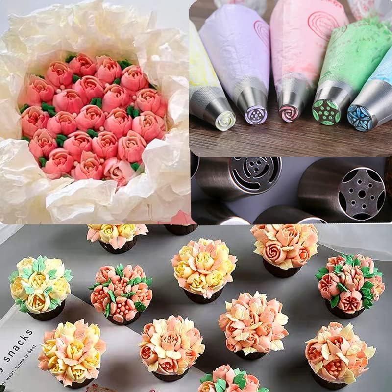 Russian Piping Tips Set with 7 Flower Icing Tips & 2 Leaf Pastry Tips Nozzles for Frosting Cookie Cupcake Cake Decorating