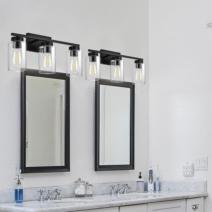 3-Light Bathroom Vanity Light, Modern Black Wall Lights - Image 8