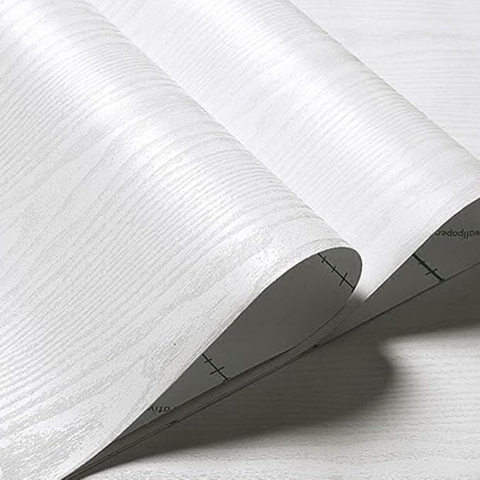 Abyssaly White Wood Paper Self-Adhesive 15.7 in X 196 in Real Wood Grain Touch - Image 2