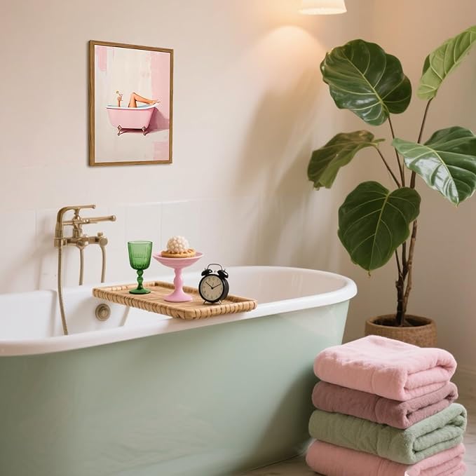 Funny Pink Girl Bathroom Wall Art, Cute Girly Bathtub Wall Decor Painting - Image 4