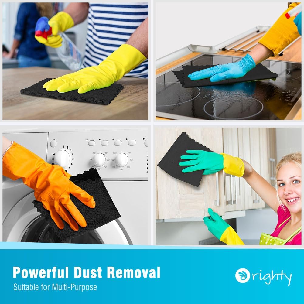 Orighty Black Microfiber Cleaning Cloth, 50 Pack Highly Absorbent Cleaning Supplies, Lint Free Kitchen Towels Cleaning Rags, Microfiber Towels for Cars, House, Window, 12x12 inch