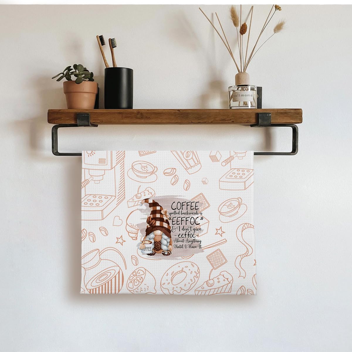 Coffee Gnome Kitchen Towels for Bar Decor - Funny Dish Tea Towels, Lover Gifts, 16x24 Inches