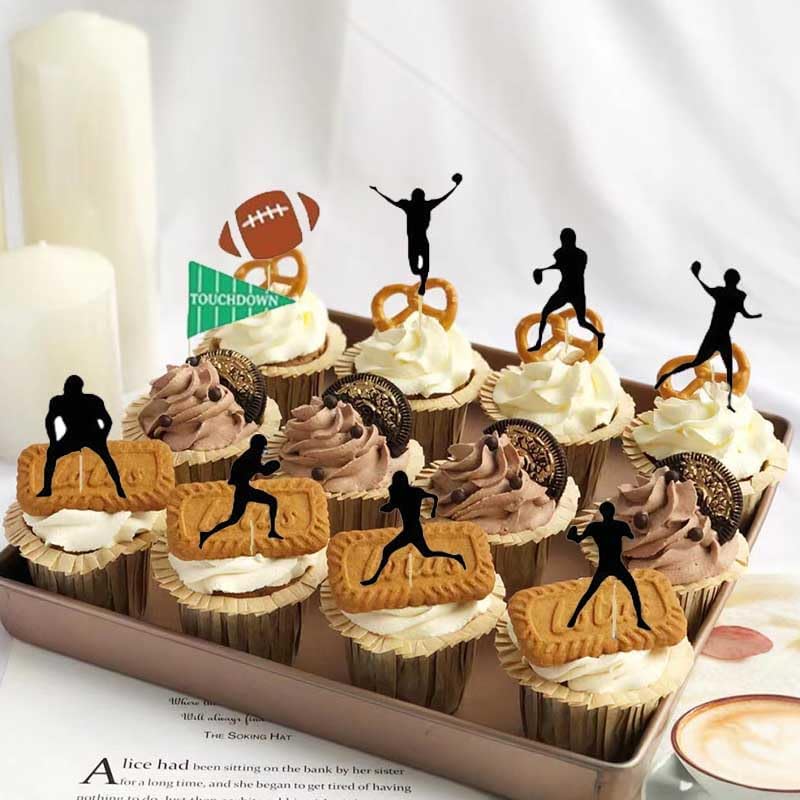 24pcs American football cupcake toppers sports party decorations for football theme party, Football Food Picks for boys' birthday party
