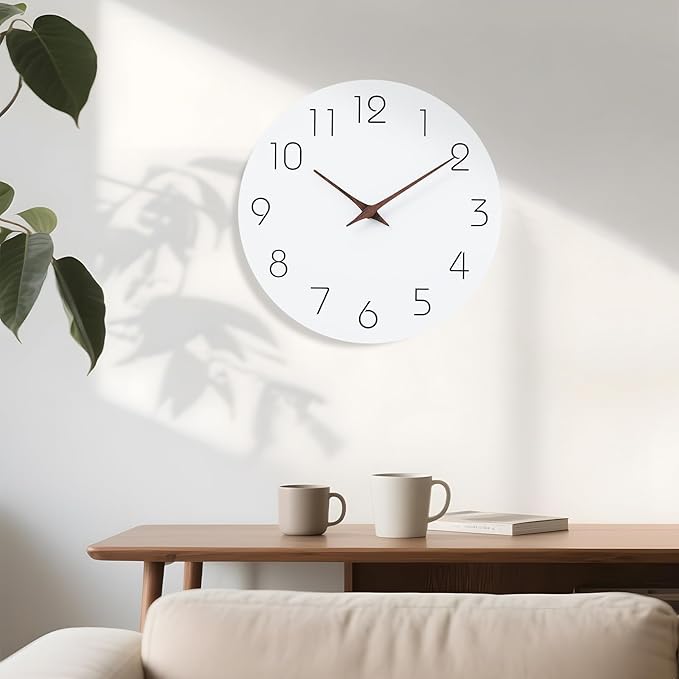 Mosewa Wall Clock 12 Inch Silent Non Ticking Battery Operated Wooden White - Image 6