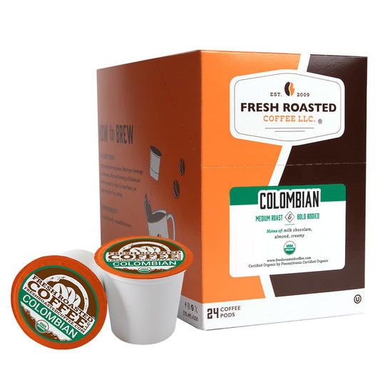 Fresh Roasted Coffee, Organic Colombian | USDA Organic, 100% Single Origin, Kosher | Medium Roast 24 Pods for K Cup Brewers