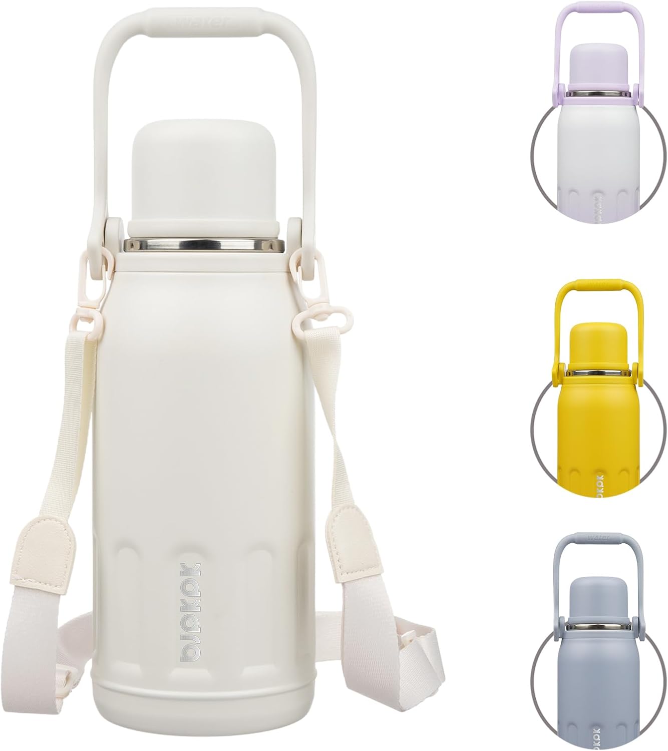 BJPKPK Insulated Thermos 40oz Water Bottle with Lid and Carry Handle Double Wall Stainless Steel Water Bottles for Sports,Beige