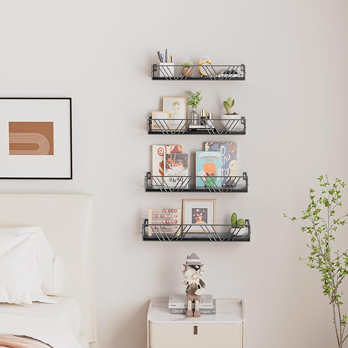 Amaoot Floating Shelves for Wall Set of 4, Different Sizes Mounted Wood - Image 6