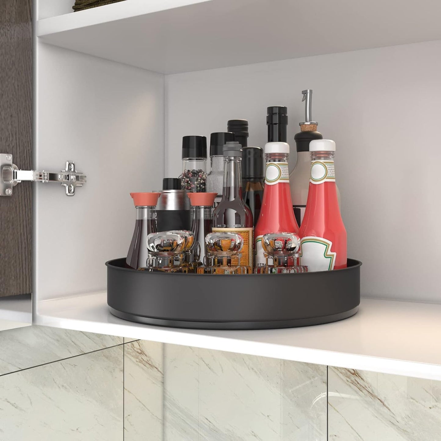 VAEHOLD Lazy Susan Stainless Steel Spice Rack Turntable for Pantry Cabinet - Decorative Trays Storage Containers Organizer for Kitchen Cabinet, Snacks, Bathroom (7 1/2 inches) (7 1/2'' Black)