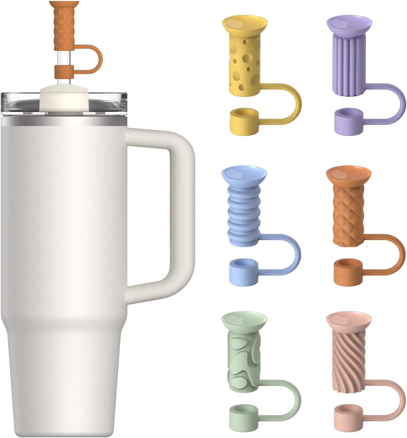 YOTIME Silicone Straw Covers Cap, 6 Pcs Reusable 0.39in/10mm Suction Cup Straw Toppers for Stanley Cup 40 30 oz, Multicolor