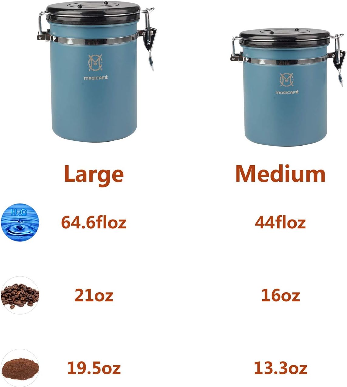 Airtight Coffee Storage Container - with Co2 Valve Coffee Bean Grounds Storage Canister Medium Blue 16oz