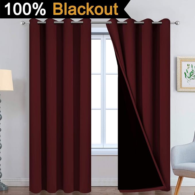 Yakamok 100% Blackout Curtains for Living Room, Noise Reducing Drapes, Thermal - Image 2