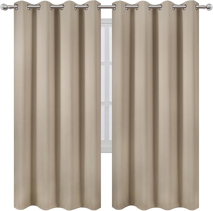 LEMOMO Blackout Curtains 66 x 72 Inch Long Khaki Curtains Set of 2 Panels Room - Image 2