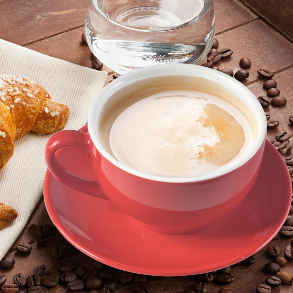 Porcelain Coffee Cup with Saucer 220ml/7.3oz for Cappuccino, Latte, and Tea, Red