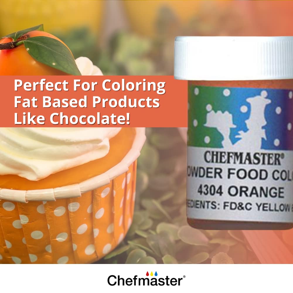 Chefmaster Orange Dry Powder Candy Color | Vibrant Shades | Chocolate, Macarons, Fondant | Decorating | Professional-Grade Dye | Easy-to-Use | Manufactured in USA | 3 grams
