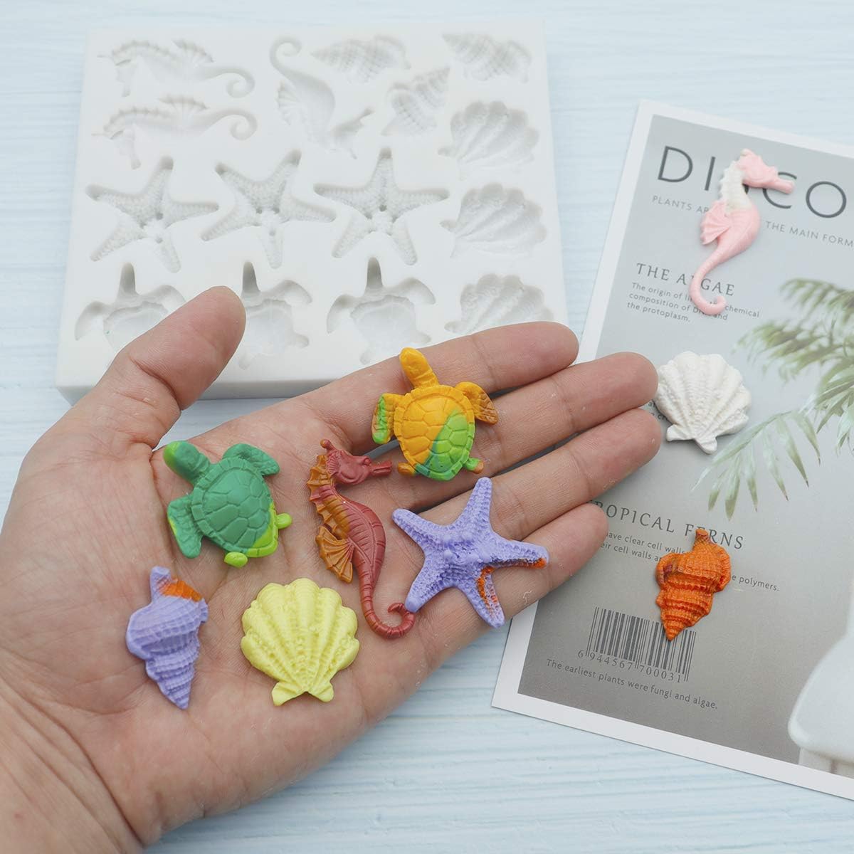 Sakolla Marine Theme Fondant Silicone Molds, Seashell, Conch, Seahorse, Starfish, Tortoise Silicone Mold for Cake Decoration, Chocolate Candy Sugar Craft