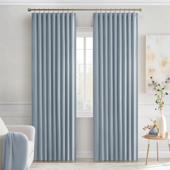 MIULEE Light Blue Back Tab Blackout Curtains 90 Inches Long 2 Panels Set - Image 9
