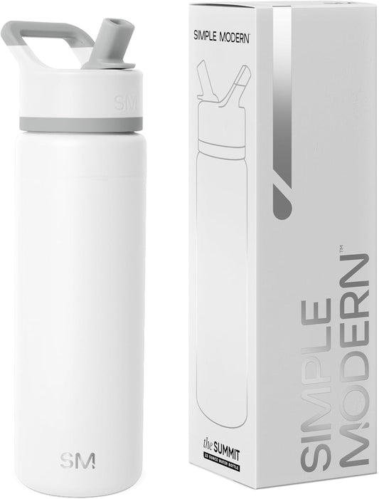 Simple Modern Water Bottle with Straw Lid Vacuum Insulated Stainless Steel | Reusable Leak Proof BPA-Free Flask for Gym, Travel, Sports | Summit Collection | 22oz, Winter White Mix