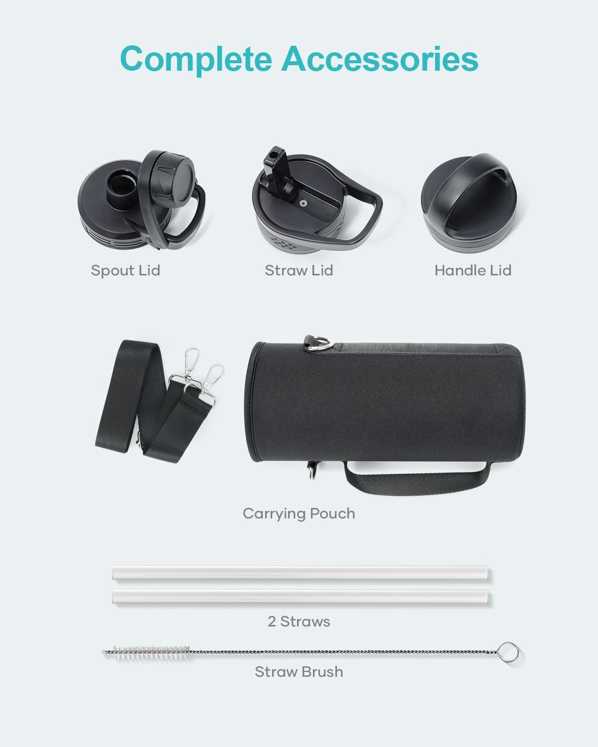 BUZIO 40 oz Water Bottle Insulated with Straw & 3 lid and Carrying Pouch, Leak Proof Anti-Slip Stainless Steel Water Flask Jug, Cold for 48 Hrs Double Vacuum Thermo Canteen, BPA-Free, Indigo Crush