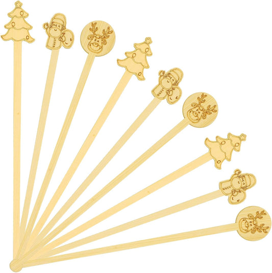 60 PCS Christmas Bamboo Coffee Blender 7 Inch Bamboo Blender Cocktail Blender Biodegradable Disposable Drink Blender for Christmas Office Milk Cocktail Tea Party Supplies