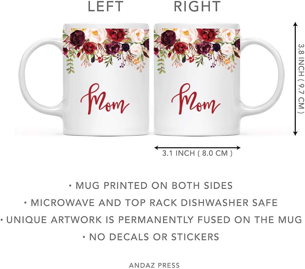 Andaz Press 11oz. Mother's Day Ceramic Coffee Tea Mug Gift, Fall Autumn Marsala Burgundy Flowers Roses Florals, Mom, 1-Pack, Includes Gift Box, Birthday Christmas Gift Ideas
