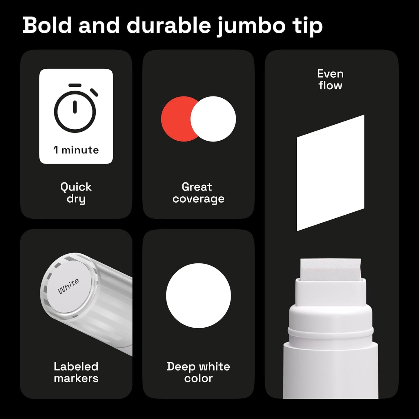 ARTISTRO 5 White Jumbo Markers Acrylic Markers with 15mm Jumbo Felt Tip for Murals Tagging Posters Art Journals & Calligraphy