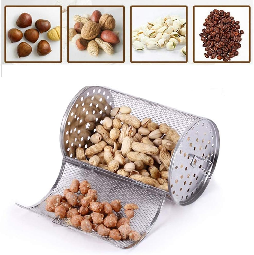 Falytemow Stainless Steel Rotisserie Grill Roaster Drum Oven Basket Oven Roast Baking Rotary for Peanut Dried Nut Coffee Beans BBQ (14 X 18cm)
