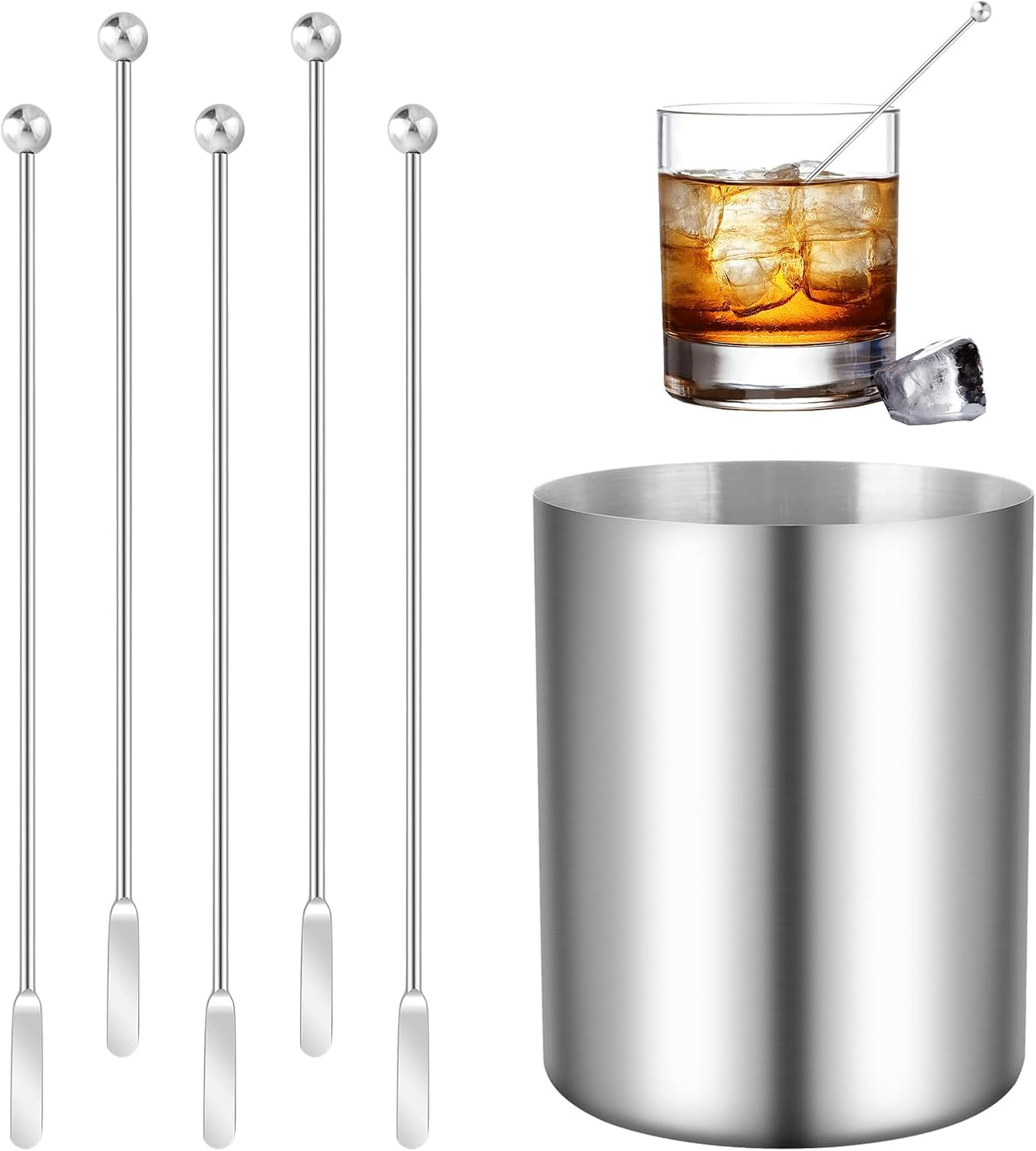 5 Pieces 7.4 Inch Stainless Steel Coffee Stirrers Holder Stainless Steel Swizzle Stick Coffee Stirrers Reusable Stir Sticks for Cocktails Coffee Whiskey