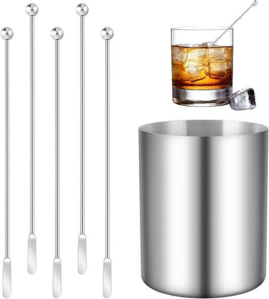 5 Pieces 7.4 Inch Stainless Steel Coffee Stirrers Holder Stainless Steel Swizzle Stick Coffee Stirrers Reusable Stir Sticks for Cocktails Coffee Whiskey