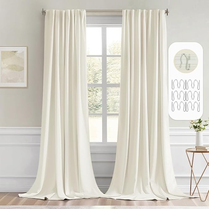 MIULEE Cream Back Tab Blackout Curtains 120 Inch Long 2 Panels Set by MIULEE