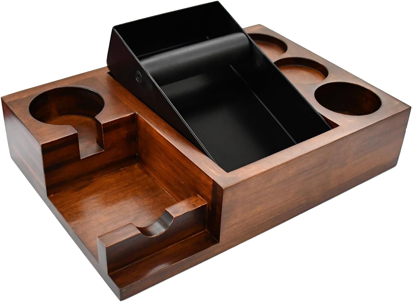 13.4'' Large Espresso Knock Box and Tamping Station, Solid Wood Espresso Accessories Organizer Box for 51MM-58MM Tamper, Distributor, Portafilter, High-Capacity Espresso Coffee Organizer