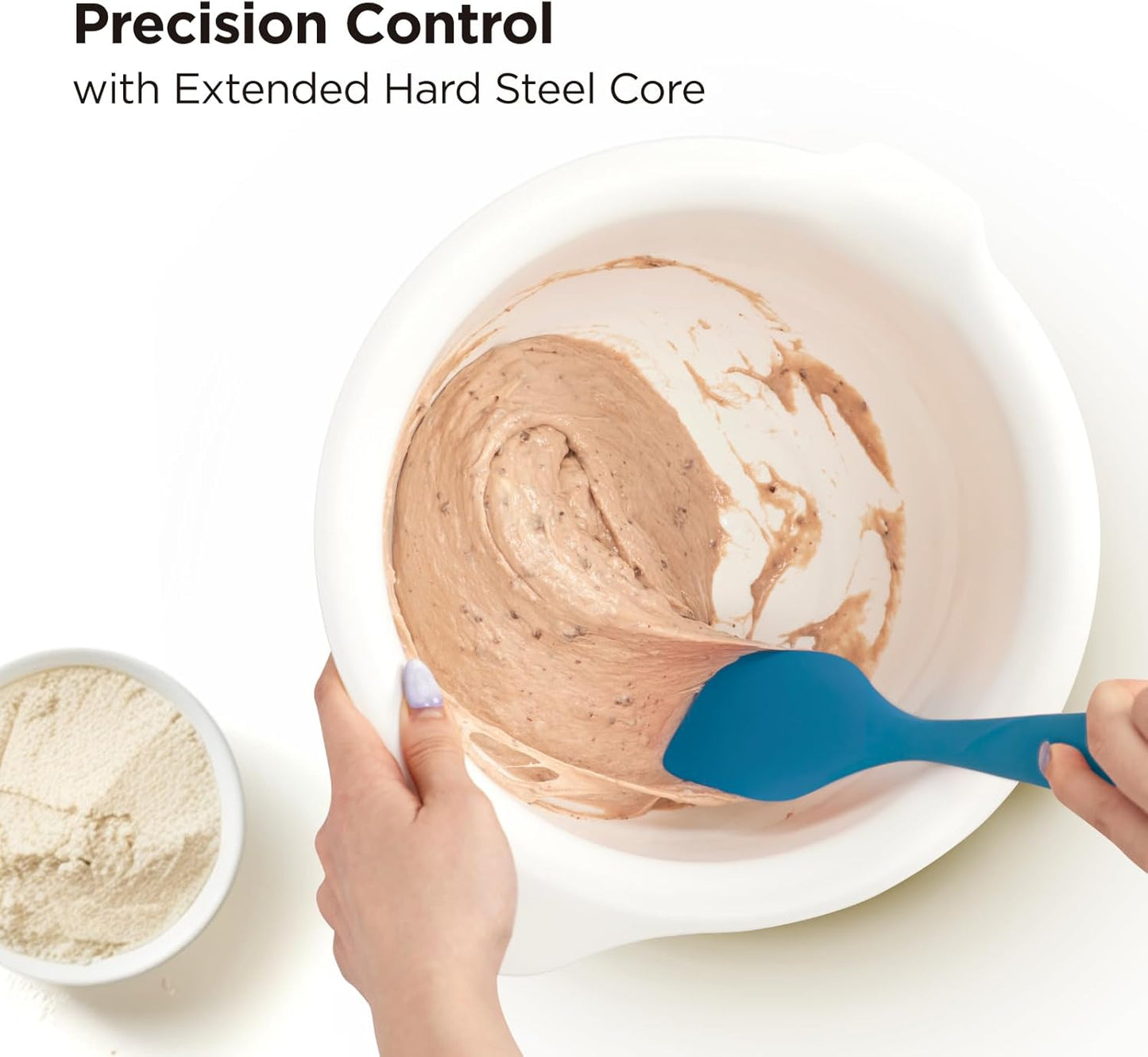 Kitchen Mama WaltzGrip Platinum Silicone Scraping Spatula: Heat Resistant, Seamless, Non Stick for Frying Pan Cookware, Safe, Flexible Bowl Scraper - Ideal for Mixing, Baking, Stirring (Blue)